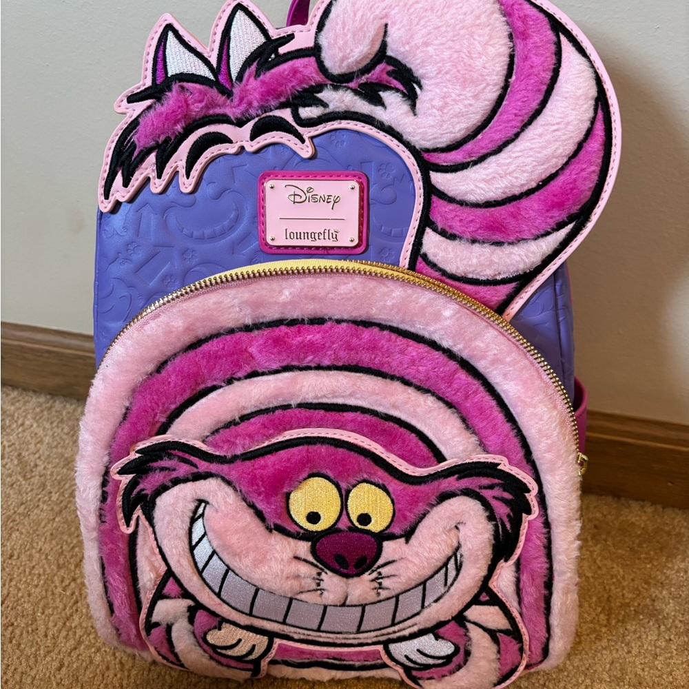 Disney Alice In Wonderland Loungefly Fuzzy Cheshire Mini Backpack